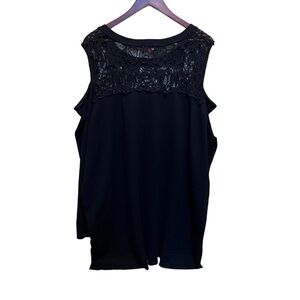 Cyrus Woman Black Knit Crochet Crew Neck Cold Shoulder Sweater Size 3x